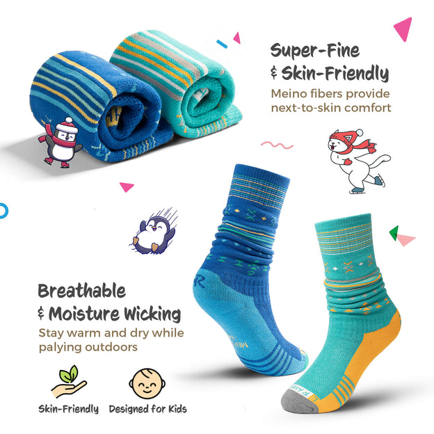 Kids Knee High Merino Wool Ski Socks丨Rahhint